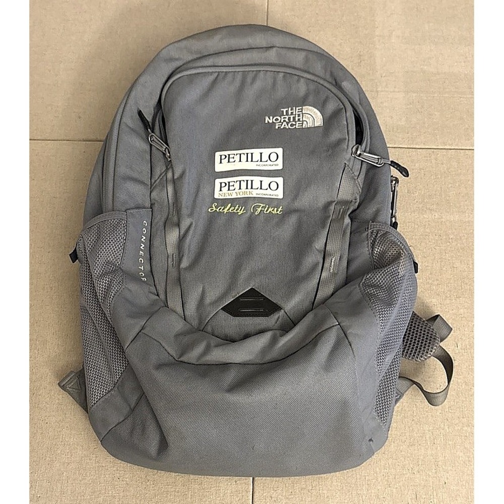 North Face Recon Backpack Gray with Petillo Corp Logo 17x12, Looks Unused
